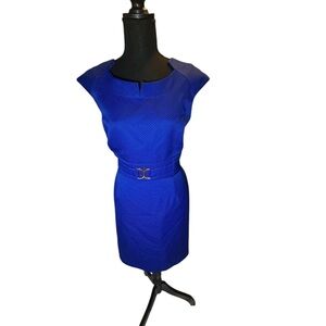 Chic Royal Blue Midi Dress with Belt